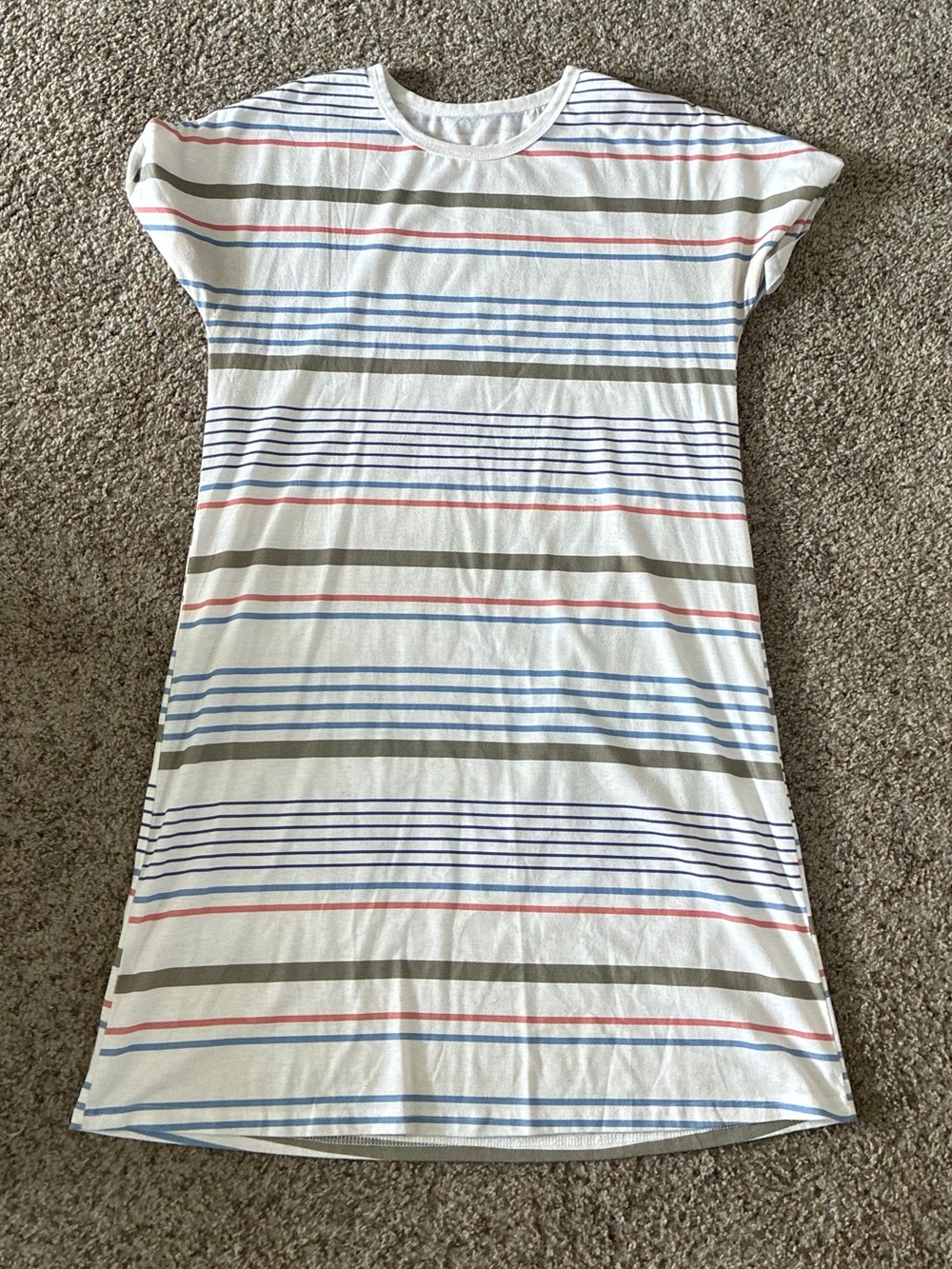 Comfortable Casual Striped Short Sleeve T-Shirt Dress in White with Stripes